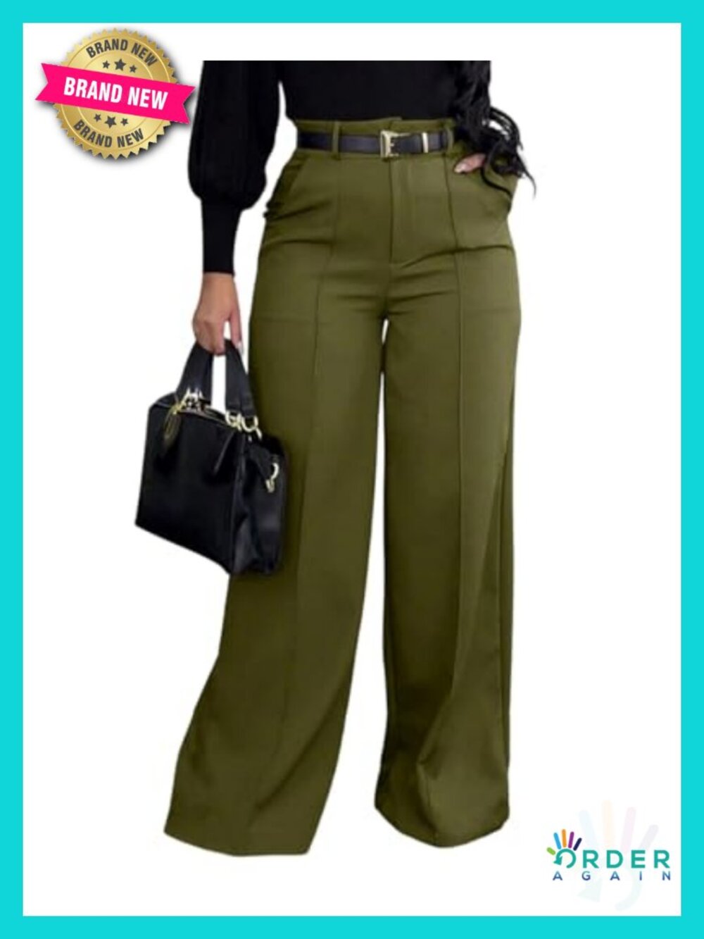 High Waist Wide Leg Dress Pants - Pleated Trousers with Pockets